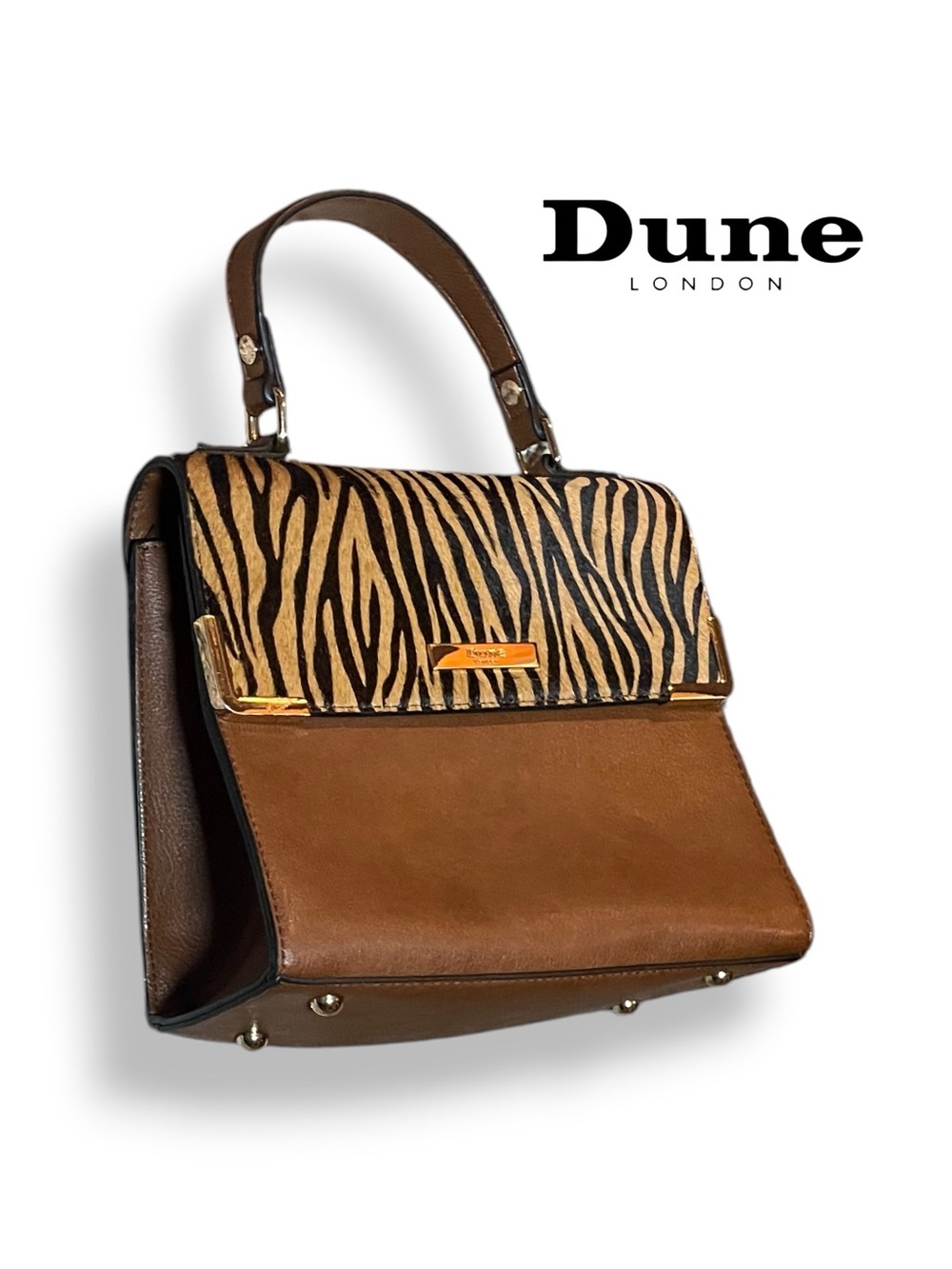 Dune London Zebra Calf Hair Brown Satchel Bag